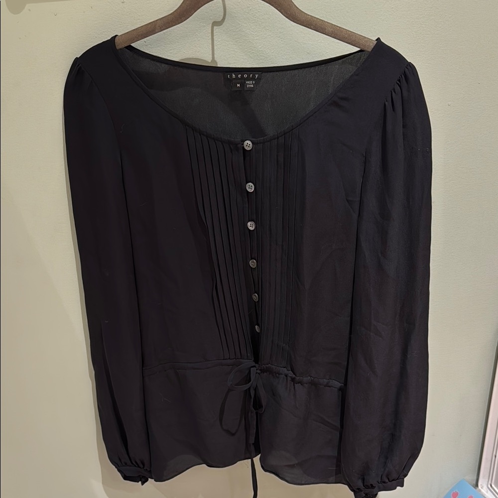 Theory Black Long Sleeve Buttoned Blouse